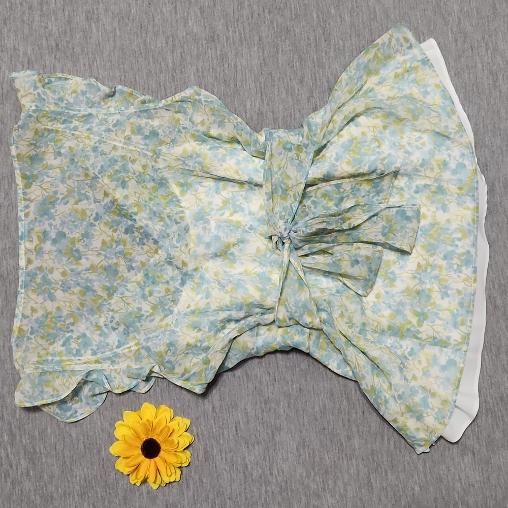 Y2K ANN TAYLOR 100% Silk Sheer Ditsy Floral Ruffled V-Neck Summer Blouse Top - Picture 3 of 15
